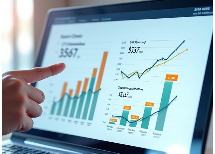 Dashboard de métricas financieras y de marketing con gráficos de crecimiento y KPI, con un enfoque en la reducción de costos y el aumento de ingresos