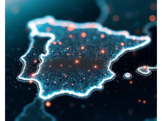 Visualización abstracta de una red neural o circuito electrónico en tonos azules y verdes, representando la tecnología de IA entrenada para el idioma español